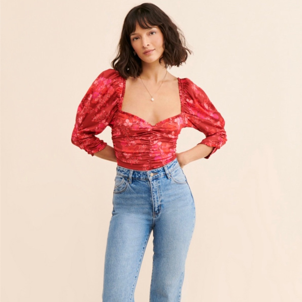 For Love & Lemons Monet Ruched Bodysuit, Size S